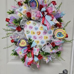 Colorful Heart Wreath with Roses and Ribbons